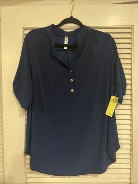 Navy Button-Detail Blouse